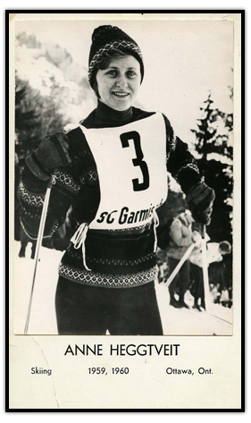 Anne Heggtveit a number three ski bib