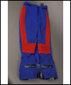 Pantalon de ski rouge et bleu de Kathy Kreiner