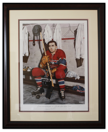 Maurice Richard in his uniform while sitting in the locker room