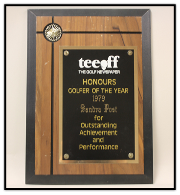 Sandra Post’s Teeoff Golfer of the Year plaque